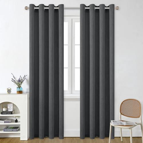 Linen Curtains 72 inch Length 2 Panels for Living Room 6ft Flax Linen Textured Thick Light Filtering Privacy Window Drapes Grommet Top for Bedroom Wrinkle Resistant Soft (52x72 Dark Gray) - color: Dark Gray, size: 52"W x 72"L (Pack of 2)