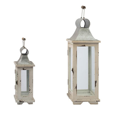 Rustic Wooden Candle Lanterns - Set of Two, Decorative Hurricane Lantern Holders for Indoor Outdoor Use - Home, Garden, Wedding Decor