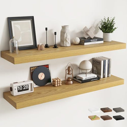 55 Inch Floating Shelves, 12"Deep Wall Shelf, 80 Lbs Capacity, Oak, 2pcs - color: Oak, size: 55"Wx12"Dx1.5"H