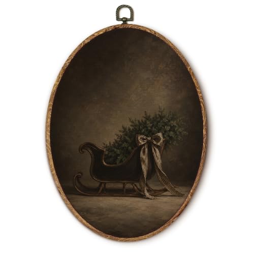 Yorhifa Dark Academia Winter Christmas Sleigh Framed Wall Art 8.5x11.5in - color: Dark Sleigh