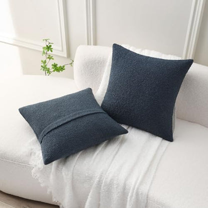 FUTEI Pack of 2 Boucle Textured Throw Pillow Covers 18x18 Inch, Haze Blue - color: Haze Blue, size: 18" x 18" (Pack of 2)