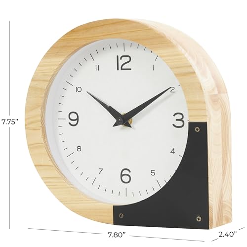 Deco 79 Wood Decorative Clock Round Abstract Mantel Clock, Tabletop Clock 8" x 2" x 8", Light Brown