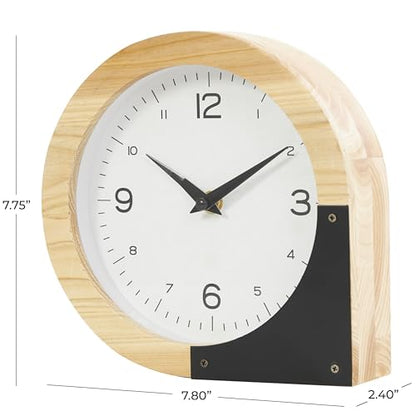 Deco 79 Wood Decorative Clock Round Abstract Mantel Clock, Tabletop Clock 8" x 2" x 8", Light Brown