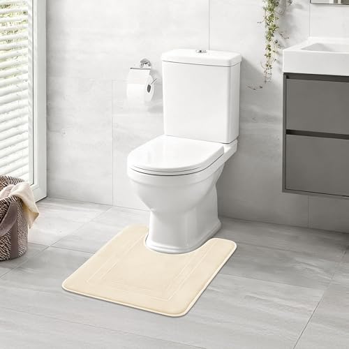 Cupic Cupid Memory Foam Toilet Rug 24"×20", U-Shaped Bath Mat, Cream - color: Cream, size: 1'8" x 2' (24" x 20"（U-Shape）)