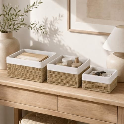 Large Woven Storage Baskets Set of 3, Shelf & Closet Bins - size: Large without Lids