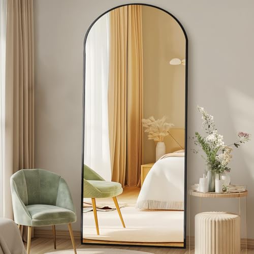 DUMOS 65"x24" Arched Full Length Mirror with Stand, Full Body Floor Mirror - color: Black-rounded, size: 65"L x 24"W