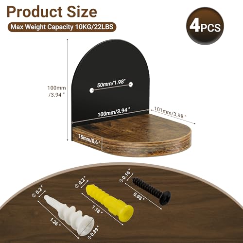 SAYAYO Small Floating Shelves for Wall Storage, 4 x 4 Inch Mini Shelf - color: Rustic Brown & Black, size: Screw Fixing - 4"