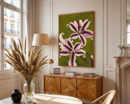 Abstract Floral Wall Art Purple Lily Canvas Wall Art 16x24 inch Unframed - color: Purple Lily Wall Art, size: 16L" x 24W"