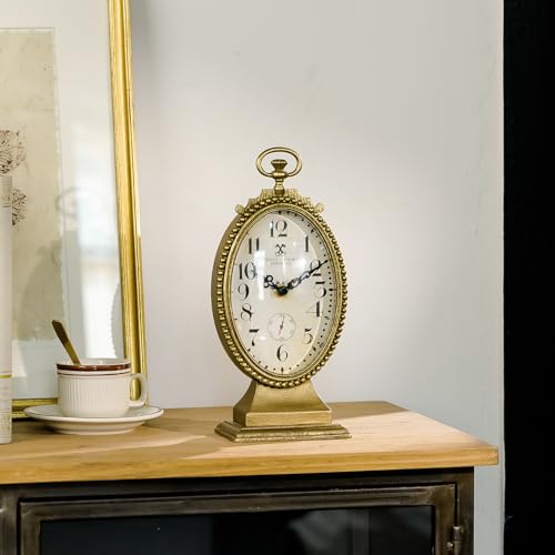 NIKKY HOME Vintage Gold Small Table Clock, French Country Desk Clock