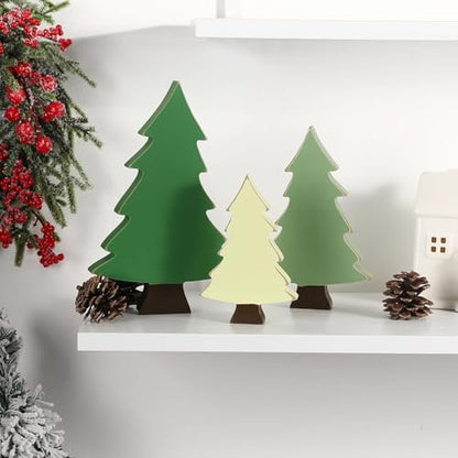 Christmas Decorations-3PCS Wooden Christmas Tree Sign-Rustic Christmas Tree for Tabletop Tiered Tray Shelf Mantel Fireplace Decor