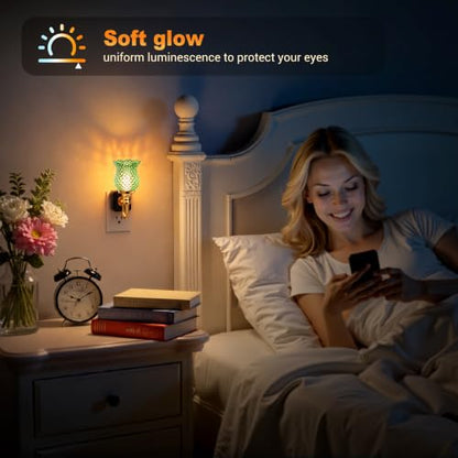 JandCase Night Light, Night Lights Plug into Wall, Glass Flower Nightlight - color: Spotted Flower-Green