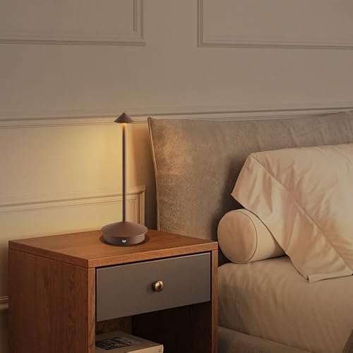 2 Pack Aluminum Cordless Table Lamp, 6000mAh Rechargeable Table Lamps, Portable Touch LED Lamp, Outdoor Waterproof Dimmable Cordless Rechargeable Table Lamps for Restaurant/Patio- (2Brown) - color: Zongse