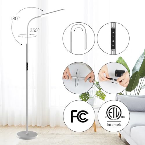 Dimunt LED Floor Lamp, Stepless Adjustable 3000K-6000K Colors, Silver - color: Silver