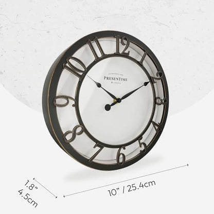 Presentime 10" Farmhouse Series Wall Clock - color: Oil Rubbed Bronze / Antique White, size: 10 inch