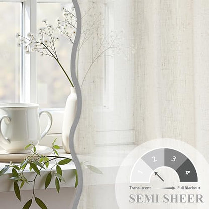 DriftAway Semi Sheer Scalloped Edge Linen Coastal Beach Window Curtains for Living Room Bedroom 2 Panels Rod Pocket Each Size 52 Inch by 90 Inch Gray - color: Linen Gray, size: 52"W x 90"L (Pack of 2)