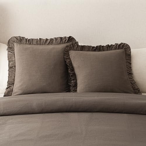 Foindtower Linen Fringe Ruffle Throw Pillow Covers 18×18 Inch Dark Brown - color: Dark Brown, size: 18" x 18" (Pack of 2)