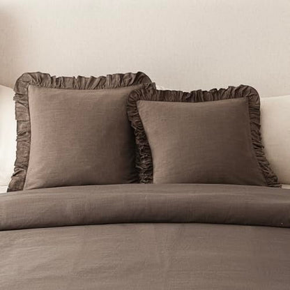 Foindtower Linen Fringe Ruffle Throw Pillow Covers 18×18 Inch Dark Brown - color: Dark Brown, size: 18" x 18" (Pack of 2)