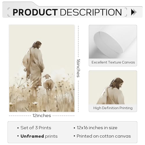 Jesus Leaves the 99 Sheep Wall Art Christian Canvas Poster Jesus and Lamb Wall Decor Religious Pictures Lost Sheep Painting God Christ Painting Artwork for Bedroom Living Room 12x16x3 Inch Unframed - color: Jesus Sheep Prints, size: 12"x16" Unframed