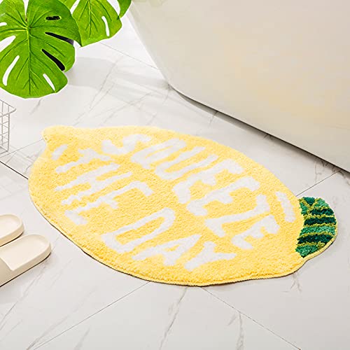 UKELER Soft Yellow Lemon Bath Rug for Kids Non Slip Absorbent Bath Mat Washable Shaggy Kids Bedroom Decor Bathroom Door Mat 31.5''x19.7'' - color: Lemon