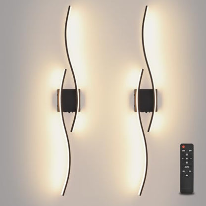 Battery Operated Wall Sconces Set Of Two, 3000K-6500K 39.4 inch black LED dimmable wireless wall sconce with remote control, USB rechargeable wall lights for Living Room Bedroom Hallway Background - color: Black, size: 39.4 inch