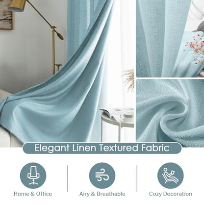 Melodieux Blue Semi Sheer Curtains 96 Inches Long for Small Windows Living Room Bedroom Linen Look Rustic Grommet Voile Drapes, 42 x 96 Inch (2 Panels) - color: Blue, size: 42"W x 96"L (Pack of 2)