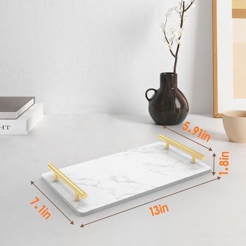 Guest Towel Holder Tray,Marble Bathroom Tray with Handles,Gold,Large - color: Gold, size: 13" x 7.1" x 2"