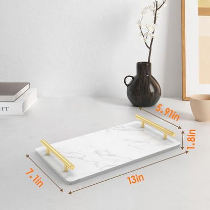 Guest Towel Holder Tray,Marble Bathroom Tray with Handles,Gold,Large - color: Gold, size: 13" x 7.1" x 2"