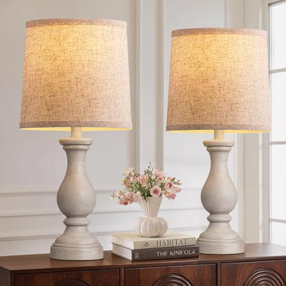 22" Farmhouse Table Lamps Set of 2, Rustic Bedside Lamps for Bedroom - color: A. Antique Grey