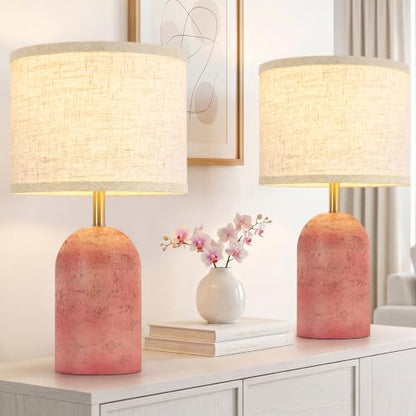 GyroVu Table Lamps Set of 2, Resin Bedside Lamps for Living Room Bedroom - color: Pink