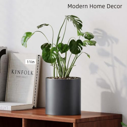 7 Inch Grey Metal Plant Pot with Drainage Hole, Indoor Outdoor - color: Gray