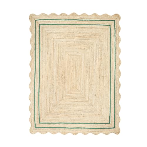 Wave Scalloped Jute Rug Entryway Natural Boho Area Rug Green 2'x3' - color: Emerald Green, size: 2'x3'