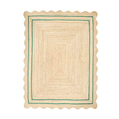 Wave Scalloped Jute Rug Entryway Natural Boho Area Rug Green 2'x4' - color: Emerald Green, size: 2'x4'