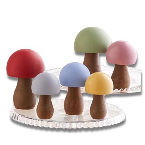 Your Heart's Content Pastel Wood Mushrooms Set of 6 (Pastel Paint 6) - color: Pastel 6