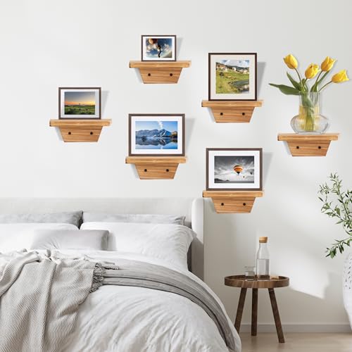 Small Wall Shelves,Speaker Shelf,Floating Shelf Trapezoid for Wifi Router - color: Carbonized Brown, size: Set of 4