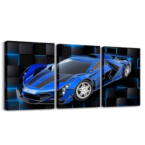 Feelyou Race Car Wall Art 12" x 16" x 3 - color: Azure