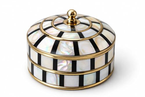 Decorative Jewelry Trinket Box Unique Gift for Home Decor Antique Metal Case with Mother of Pearl Sindoor Box/Coin Box (Double Black) - color: Double Black