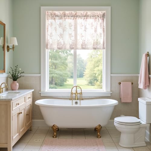 Kotile Blush Pink Sheer Valance Curtain for Windows W52 x L18 Inch 1 Panel - color: Blush Pink