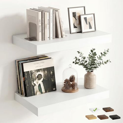 Venusmiles 12 inch Deep Floating Shelves for Wall, 24" Wide, White, 2-Pack - color: White Finish, size: 24"w x 12"d, 2p