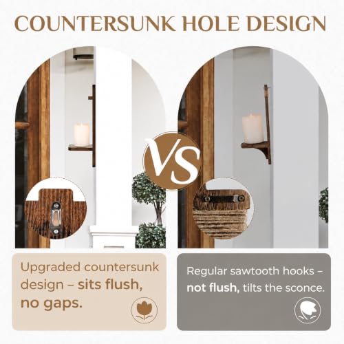 Wood Wall Candle Sconces Set of 2, Distressed Brown - color: Brown, size: 15.7in x 5.1in