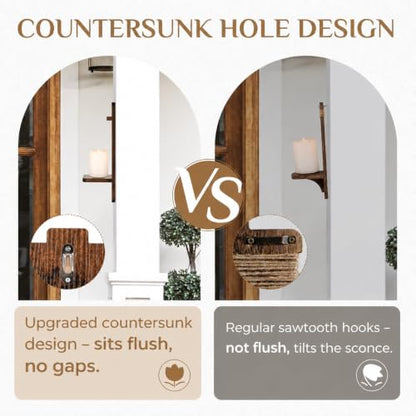 Wood Wall Candle Sconces Set of 2, Distressed Brown - color: Brown, size: 15.7in x 5.1in