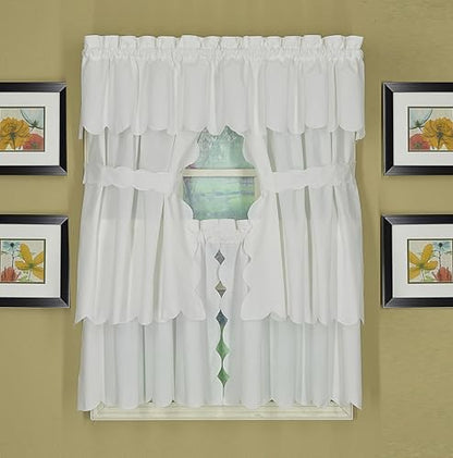 Today's Curtain, Orleans Scallop Curtain, White 36" Tier Pair and Tieback, 60" W x 36" L, White - color: White, size: 60"W x 36"L (Pack of 1)