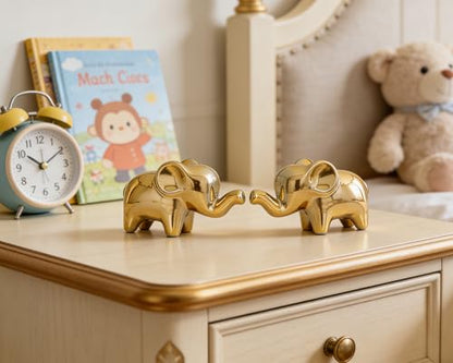 4 Inch Gold Ceramic Elephant Figurines Set of 2 - color: Gold