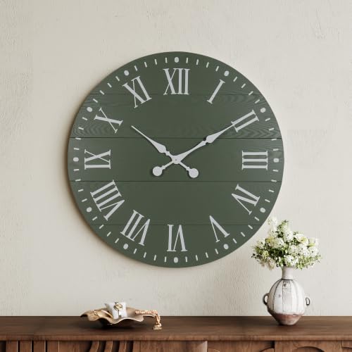 Large Wall Clock with Roman Numeral, 24” Shiplap Farmhouse Clock - color: Green, size: 24 Inch