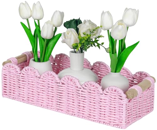 CubesLand Paper Rope Scalloped Edge Gift Basket Empty - color: Pink, size: m - 14 X 6.3 X 3.9in