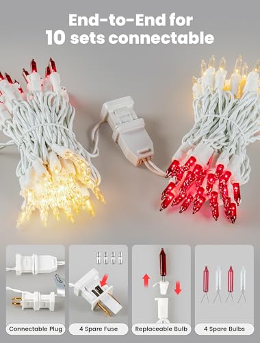 Red and Clear Christmas Lights,13FT 50 Count Mini String Lights - color: Red clear white wire, size: 50 count
