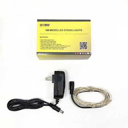 100 LED String Lights, 32 Feet, Silver Wire, Warm White, Plug-in, Indoor-Outdoor, 5V DC Transformer - color: Warm White