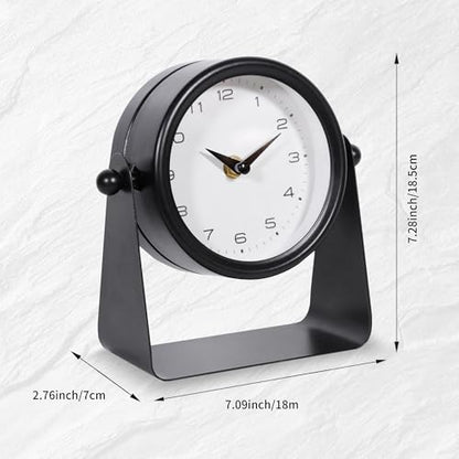 Vintage Mirror Table Clock on Stand, Black, Analog