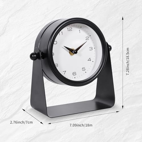 Vintage Mirror Table Clock on Stand, Black, Analog