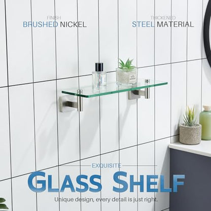 KOKOSIRI Floating Shelf Bathroom Wall Mount Shelves 16-Inch for Bedroom, Living Room, Kitchen, Small Hanging Rack Brushed Stainless Steel B1105BR-L16 - color: Brushed Nickel, size: 16-Inch