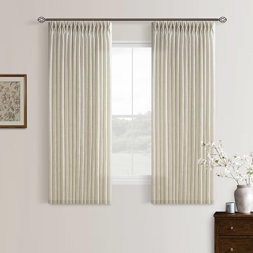 Semi Sheer Pinch Pleated Light Tan Linen Curtains 54 Inch Length 2 Panels - color: Linen, size: 50"W x 54"L (Pack of 2)